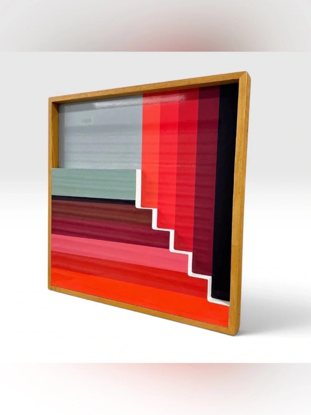 West Elm Colorblock Lacquer Dimensional Wall Art Red 19” Square Modern MCM